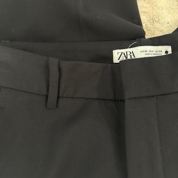 Zara Black Stretch Cotton Classic Straight Leg Pants Size 2 - Picture 8 of 10